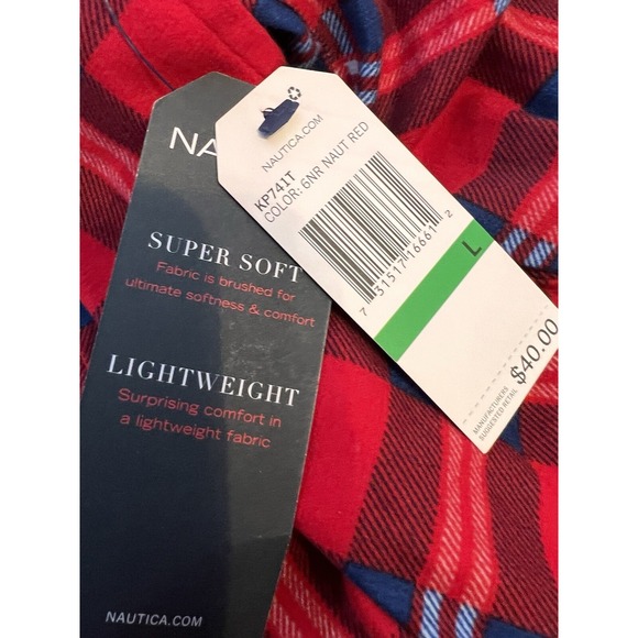 Nautica Men Sleepwear Pajama Pants Size Large Red Plaid Flannel Soft - Picture 8 of 9